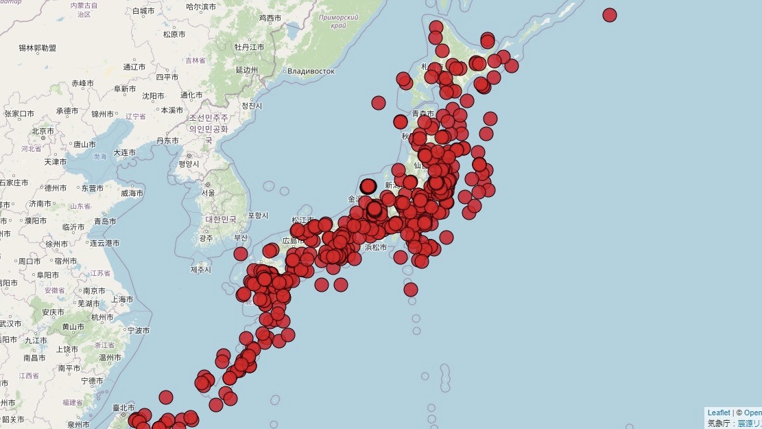 1日の震源リストを可視化させてみる