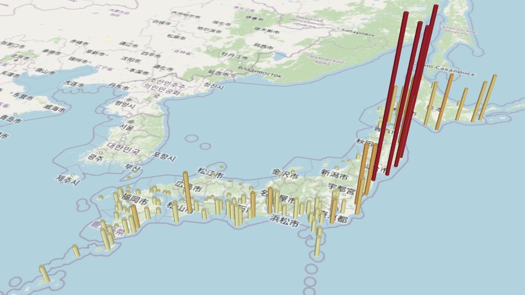 東日本大震災の津波観測を3Dマップにて可視化