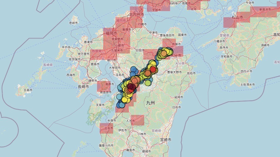 熊本地震「活断層図と震度マップの重ね合わせ」