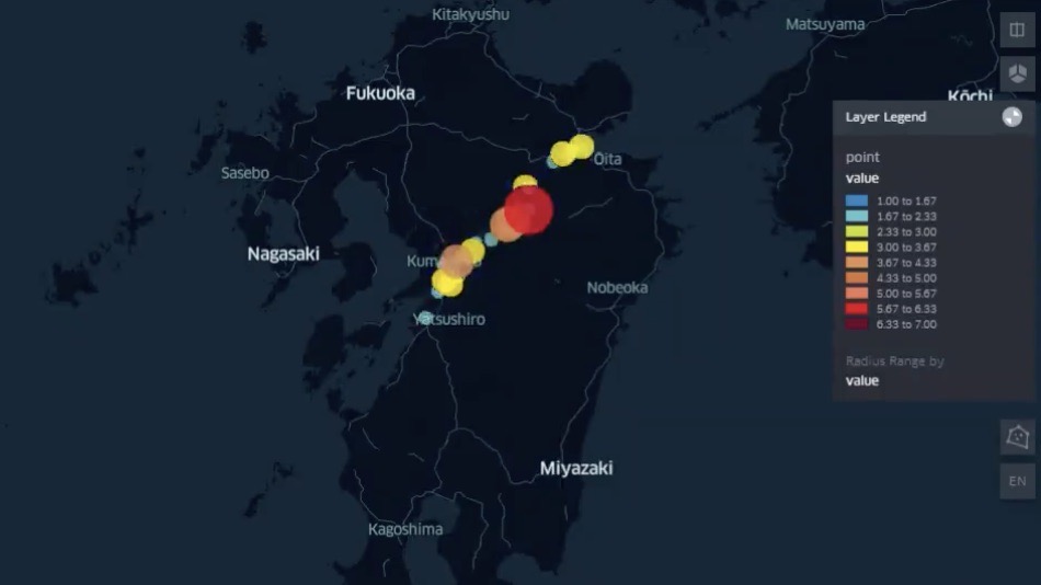 熊本地震の震度マップアニメーション