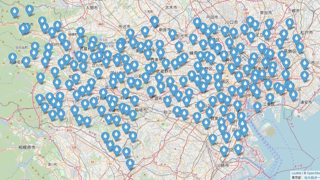 東京都災害時給水ステーションをマップ化してみた。